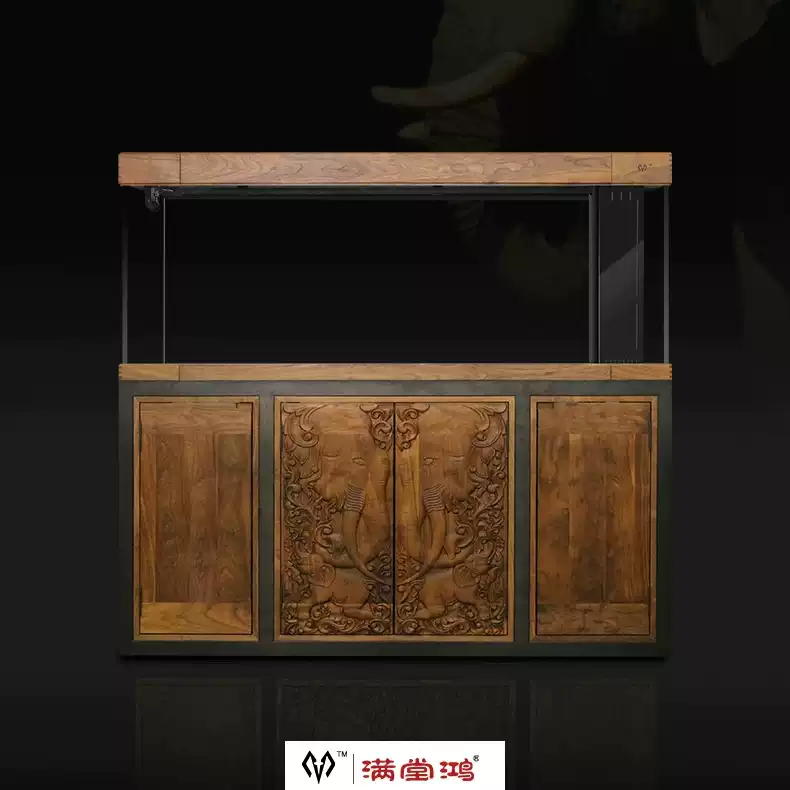 满堂鸿专业混养钢木结构落地鱼缸北美黑胡桃带静音过滤超白玻璃 detail 1