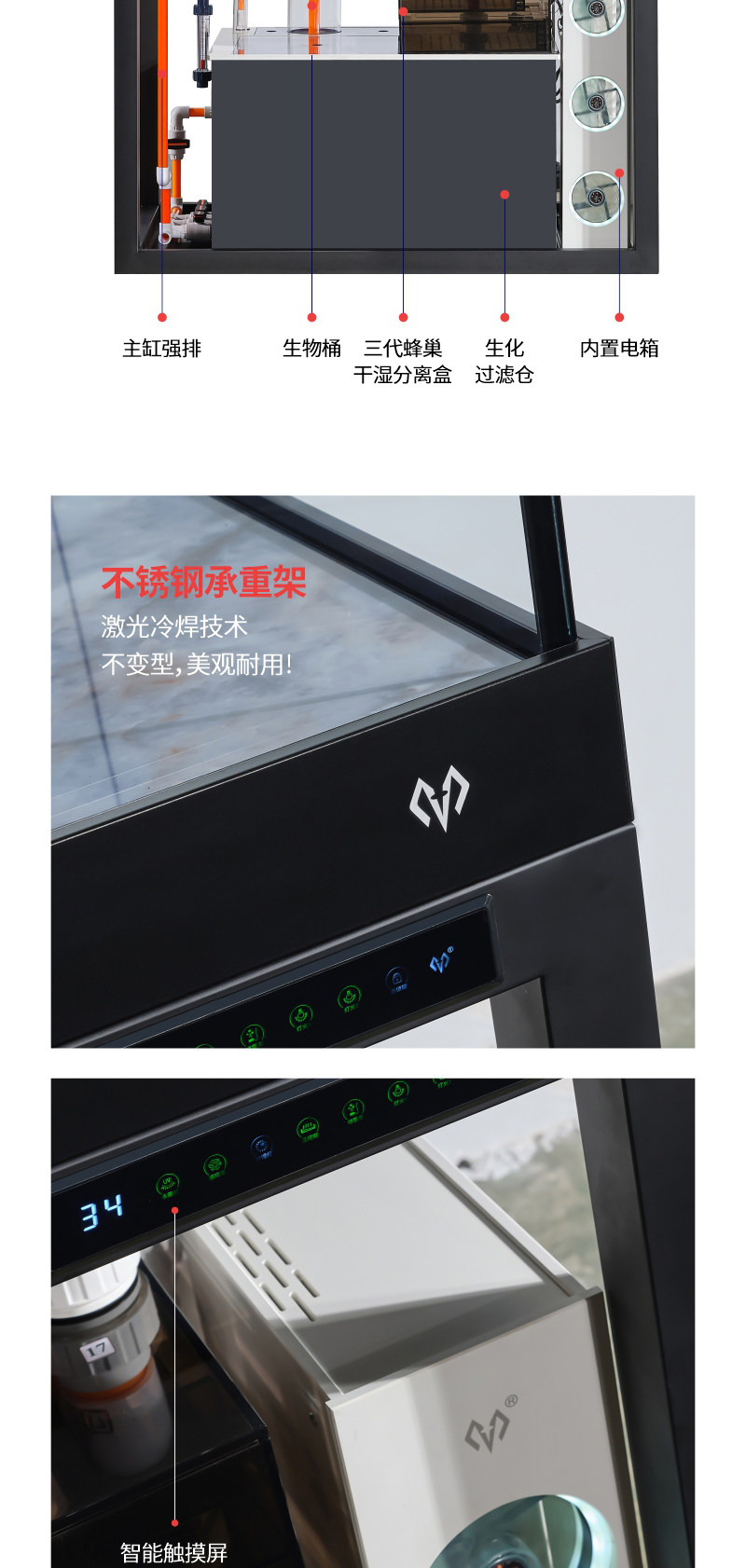 工业风兰寿溪流鱼缸大型落地一体免换水隔断玻璃金鱼缸家用静音 detail 20