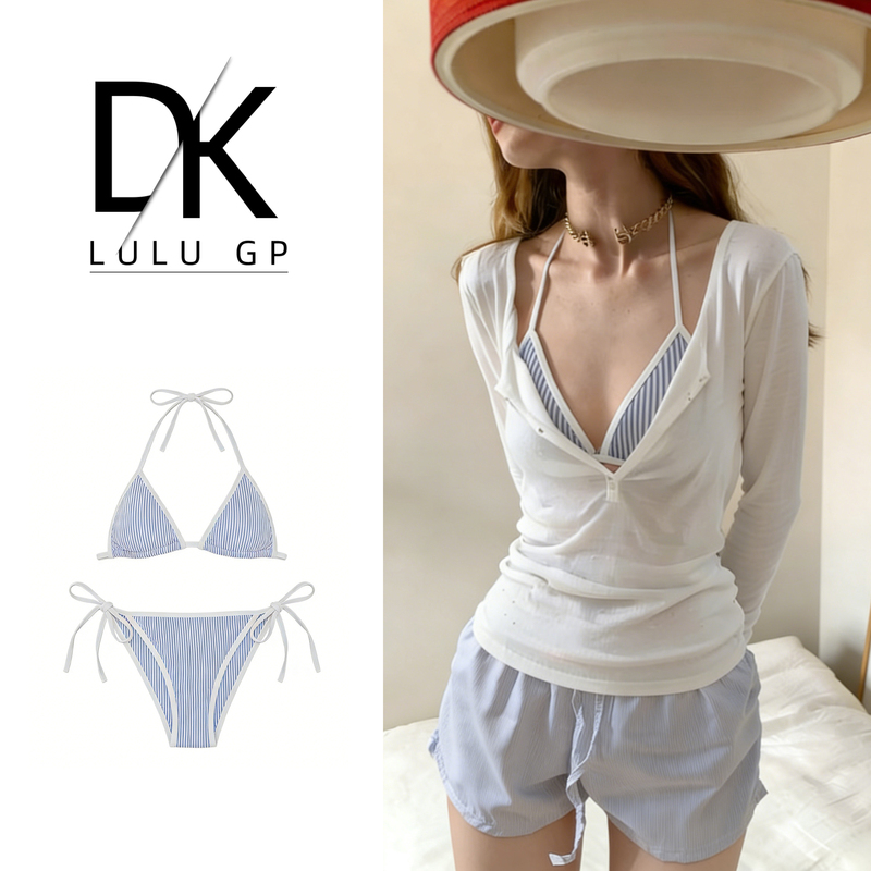 Dk Blue Striped Bikini Swimsuit for Women, High-End 2026 New Style, Sexy Vacation Two-Piece Swimsuit with Cover-Up
