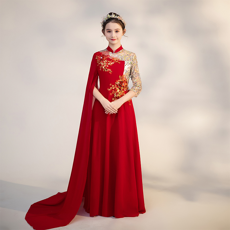 New Girls Playing Guzheng Performance Clothing Burgundy Chinese Style Evening Dress Folk Music Performance Chorus Student Art Test New Girls Playing Guzheng Performance Clothing Burgundy Chinese Style Evening Dress Folk Music Performance Chorus Student Art Test