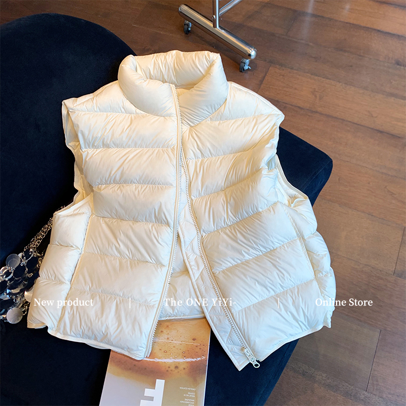Milky White Stand-Up Collar down Vest for Women, 2026 Autumn and Winter New Style, High-End, Simple, Warm, Layering Vest