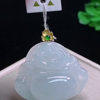 Myanmar jadeite buddha gong inlaid with gold and jade pendant natural jade