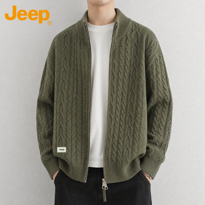 Jeep Double Zipper Stand Collar Sweater Men's Autumn and Winter 2026 New Casual Loose Knit Sweater Jacket for Men Jeep Double Zipper Stand Collar Sweater Men's Autumn and Winter 2026 New Casual Loose Knit Sweater Jacket for Men