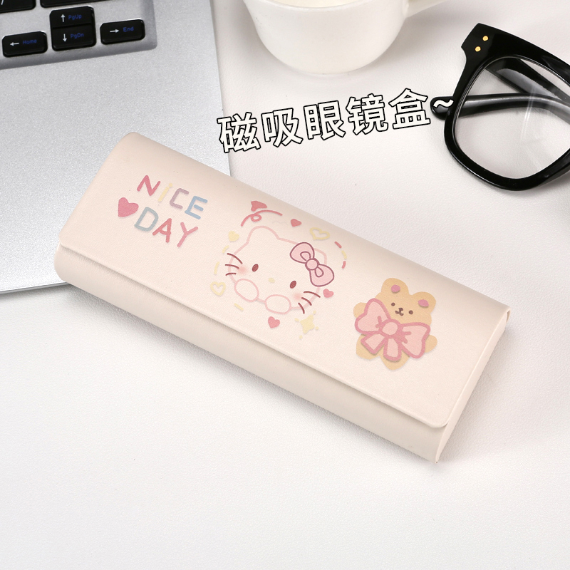 Cute Girly Hello Kitty Glasses Case, Magnetic, High-Looking, Portable, Pressure-Resistant, Student Eye Storage Box