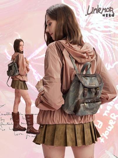 Linkmor通勤时尚复古双肩包百搭小众户外背包高级感千禧机车书包