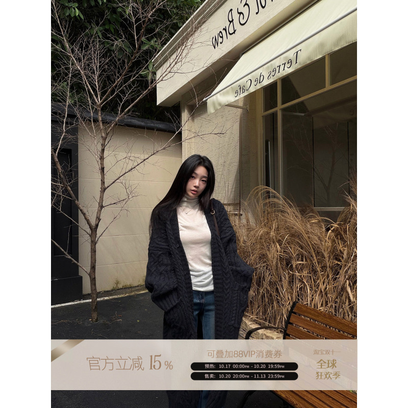 Rosybow Retro Twist-Knit Sweater for Women, Korean Style, Autumn and Winter, Soft and Slimming, Versatile Long Coat Top Rosybow Retro Twist-Knit Sweater for Women, Korean Style, Autumn and Winter, Soft and Slimming, Versatile Long Coat Top