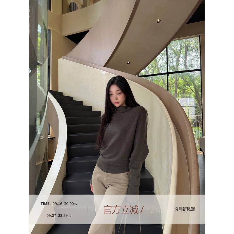Rosybow Korean Style Half-High Collar Knitted Top for Women in Autumn and Winter, Loose and Slimming, High-End, Elegant and Lazy Style Sweater Rosybow Korean Style Half-High Collar Knitted Top for Women in Autumn and Winter, Loose and Slimming, High-End, Elegant and Lazy Style Sweater