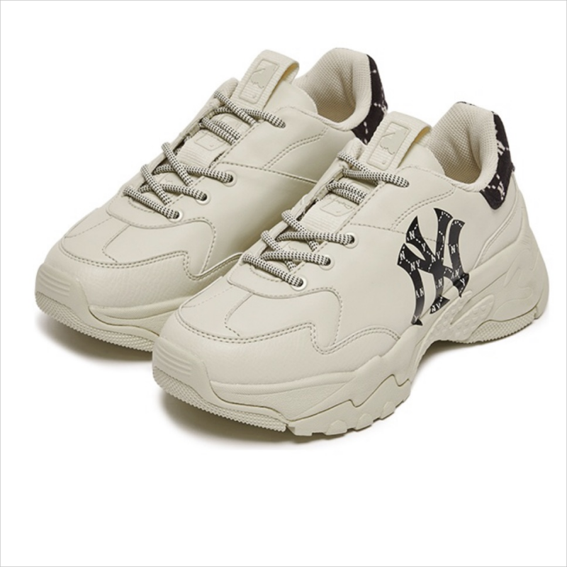 MLB板鞋休闲鞋男女同款米色方块黑老花米白色棕色B字3ASHCM11N