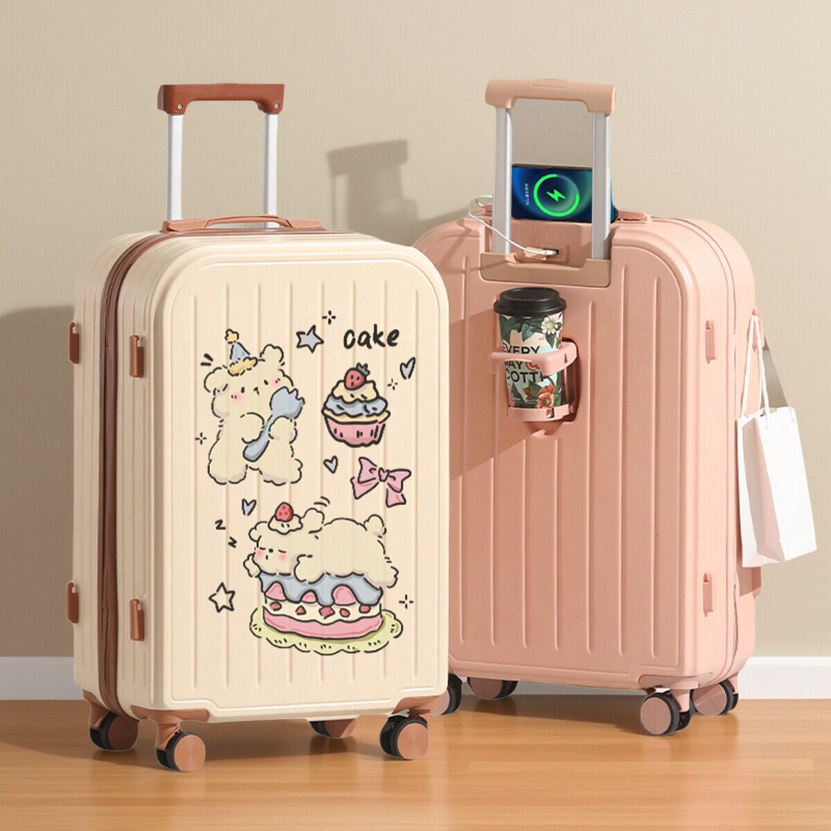 2026 New Multifunctional Cartoon Print Travel Carry-on Suitcase for Men and Women, Large Capacity, Thickened and Durable Trolley Case