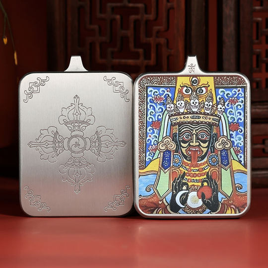 Pendentif tibétain Zakilam thangka, année du zodiaque, roi immobile, dieu jaune de la richesse, boîte Gawu, collier tibétain, tara verte