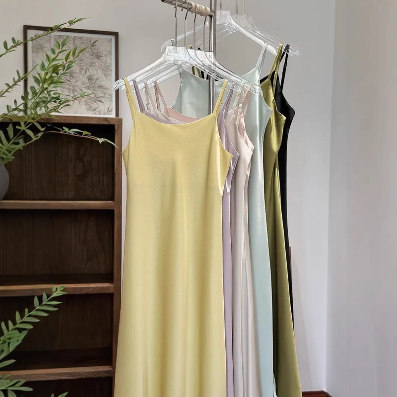 New Chinese Style Basic Versatile Acetate Camisole Dress for Women, Spring and Summer, Elegant and High-End Satin Long Dress New Chinese Style Basic Versatile Acetate Camisole Dress for Women, Spring and Summer, Elegant and High-End Satin Long Dress