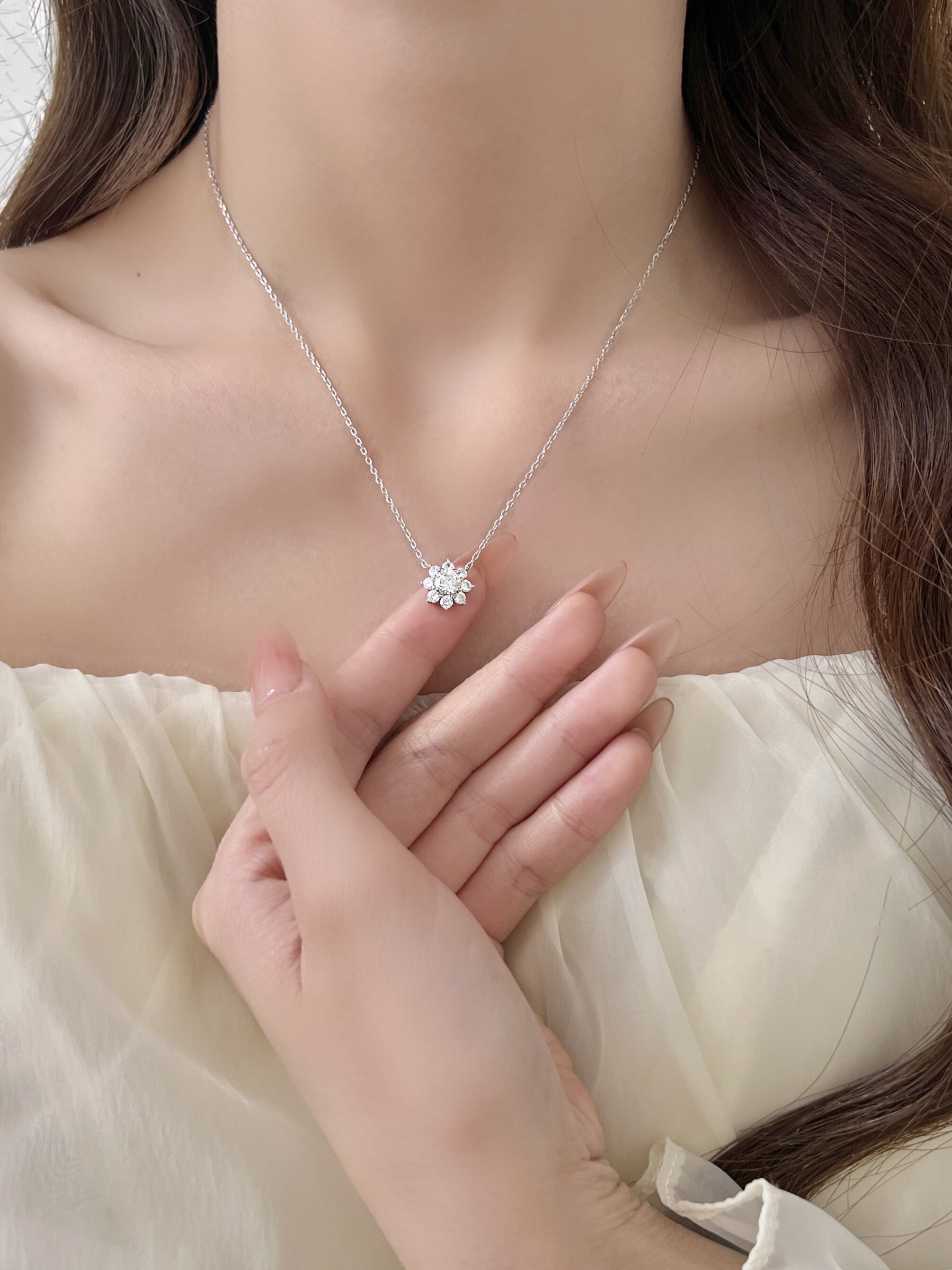 Серебряное ожерелье 【耀花绮梦】s999纯银满钻太阳花项链女高级感颈饰轻奢锁骨链礼物 Marodylia