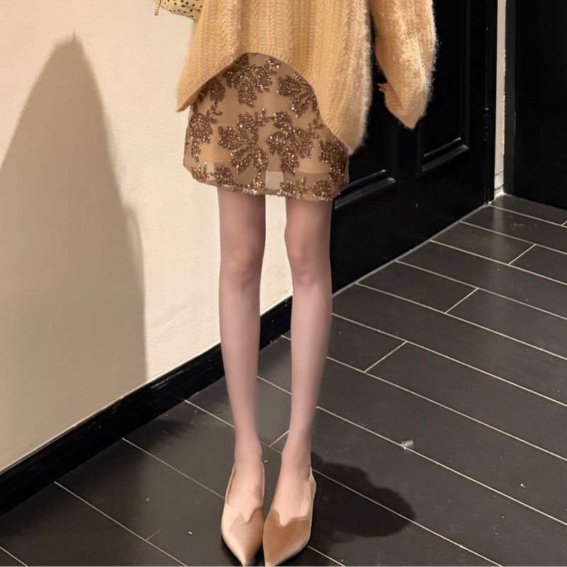 Yellow and Blue【Light and Shadow Blossoms】Exquisite Embroidered Sequin Texture Short Skirt, Light Luxury High-Waisted Versatile Skirt Yellow and Blue【Light and Shadow Blossoms】Exquisite Embroidered Sequin Texture Short Skirt, Light Luxury High-Waisted Versatile Skirt