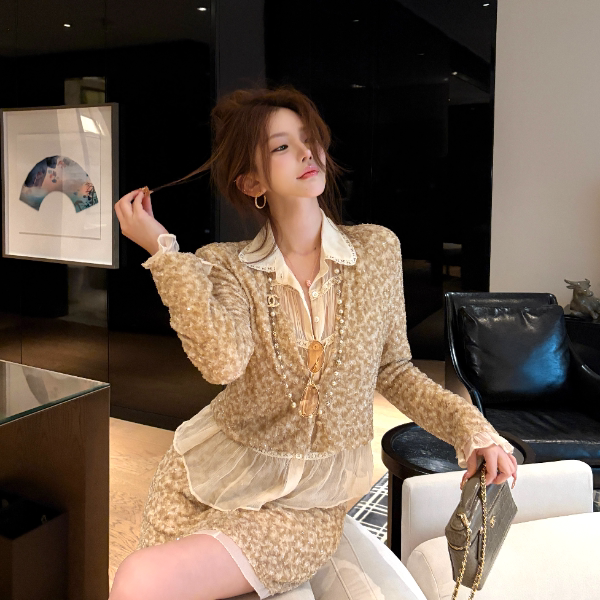 Yellow and Blue【Silent Falling Flowers】Sequined Jacket + Shirt + Short Skirt Three-Piece Set, Exquisite and Beautiful Set Yellow and Blue【Silent Falling Flowers】Sequined Jacket + Shirt + Short Skirt Three-Piece Set, Exquisite and Beautiful Set