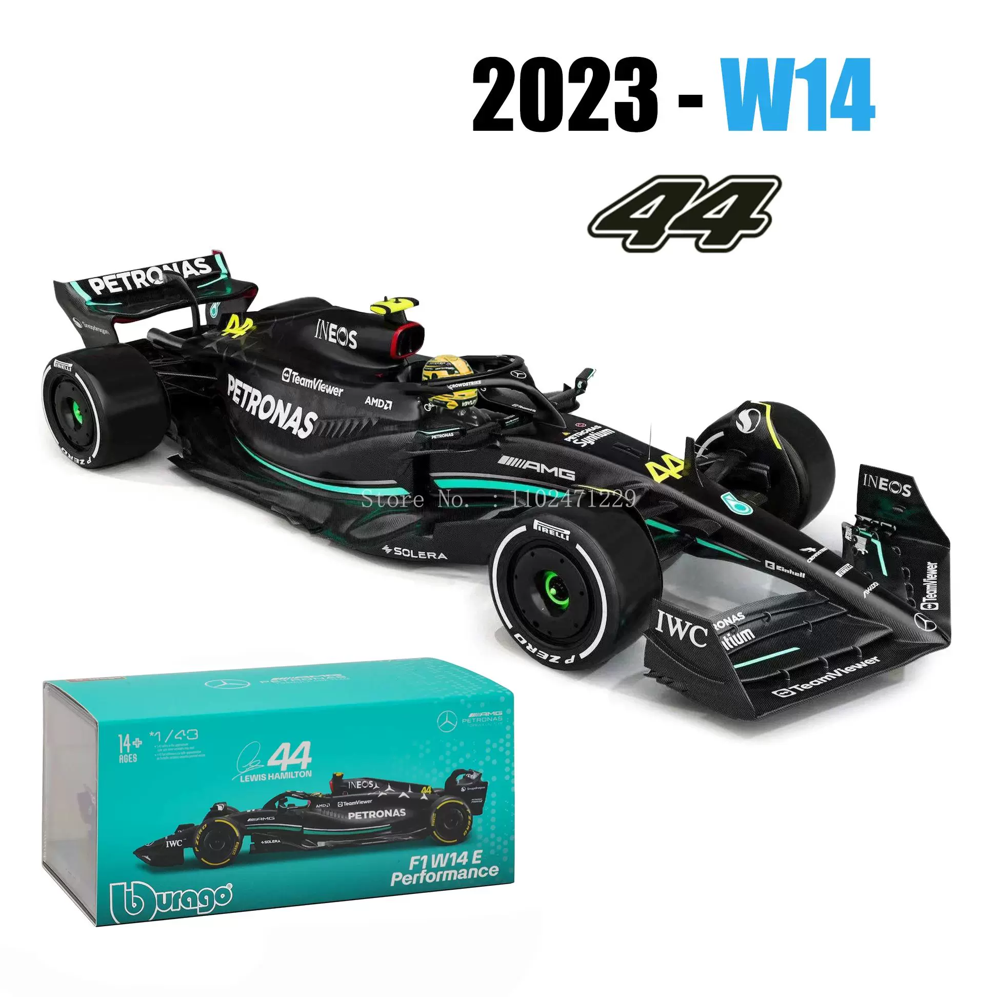 Bburago 1:43 W14 2024 44# Hamilton Mercedes-AMG Petronas F1