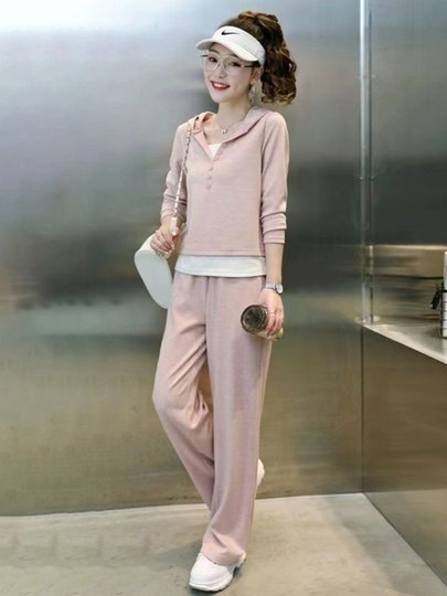 Two-Piece Set for Women, New Fashionable Wide-Leg Pants and Sweatshirt, Stylish Solid Color Casual Sports Suit for Spring and Autumn 2024