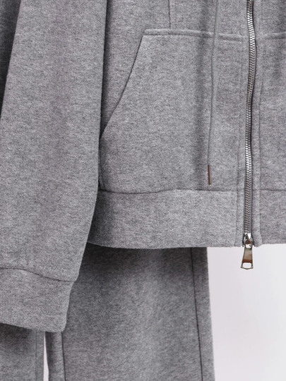 Комплект из двух предметов: новая модная толстовка с двусторонней молнией, спортивный костюм с капюшоном в стиле «ленивый шик», повседневный осенне-зимний костюм для женщин