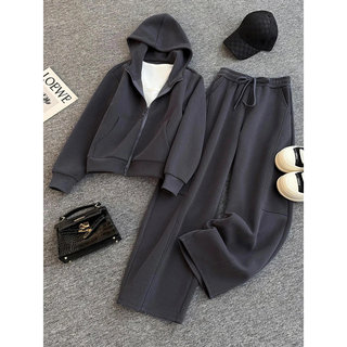 2025 Fashionable Two-Piece Casual Outfit Hooded Sweatshirt Spring and Autumn Sports Suit Women's New Stylish Wide-Leg Pants