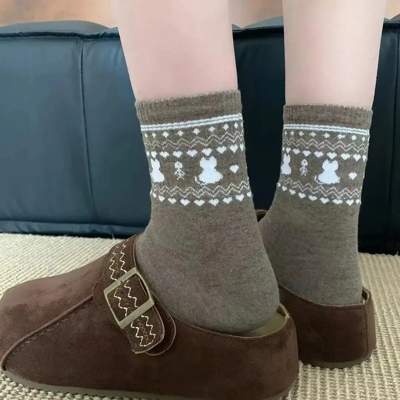 Autumn and Winter New Retro Ethnic Style Feil Island Socks Women's Mid-Calf Socks ins Style Versatile Trendy Long Socks Autumn and Winter New Retro Ethnic Style Feil Island Socks Women's Mid-Calf Socks ins Style Versatile Trendy Long Socks