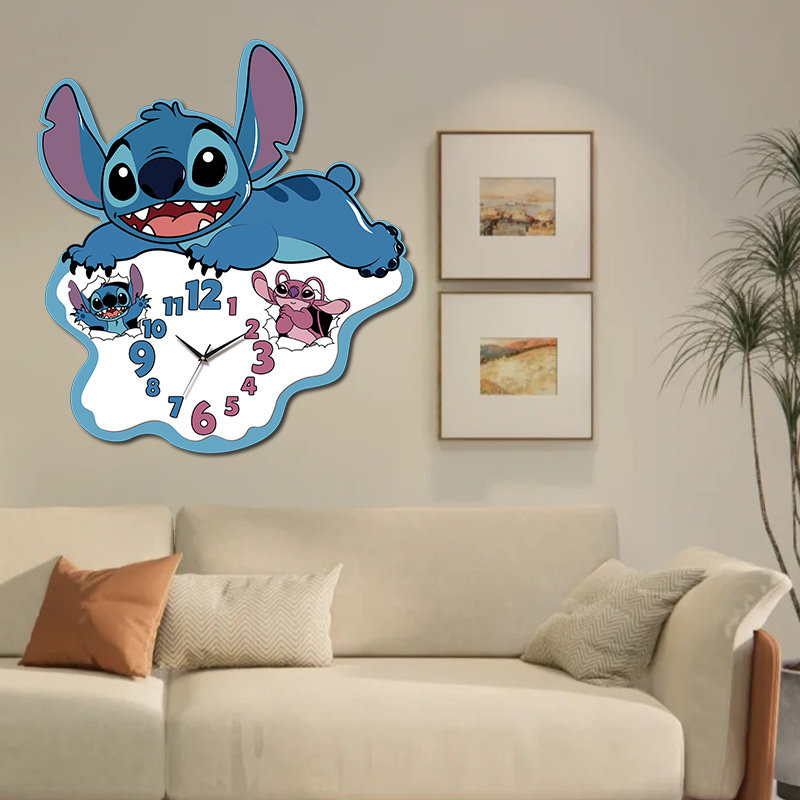 2025 New Model Stitch Wall Clock, Living Room Decoration, Creative Cartoon, Full of Cuteness, Accurate Timekeeping, Great Home Item