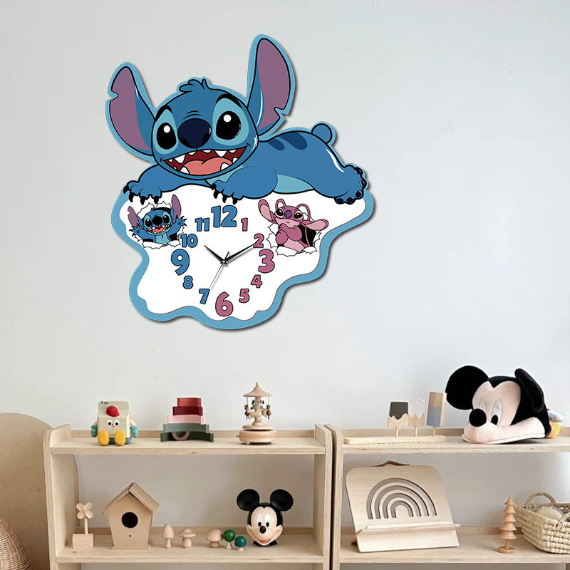 2025 New Model Stitch Wall Clock, Living Room Decoration, Creative Cartoon, Full of Cuteness, Accurate Timekeeping, Great Home Item