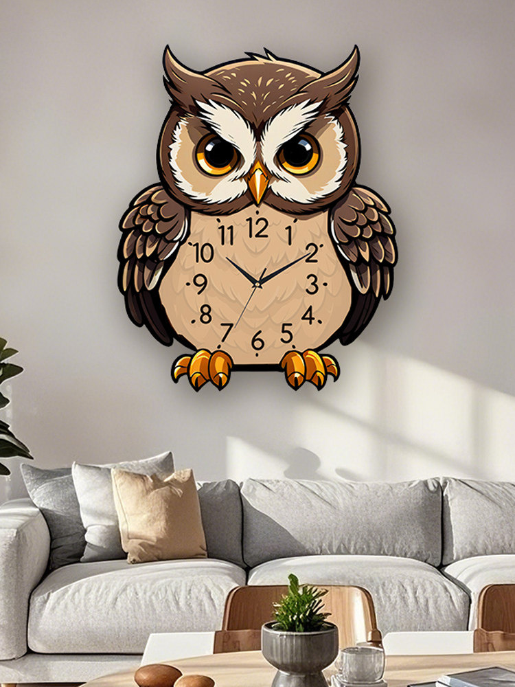 Owl Wall Clock Cartoon Creative Living Room Dining Table Clock Wall Decoration Silent No-Drill Personalized Simple Clock