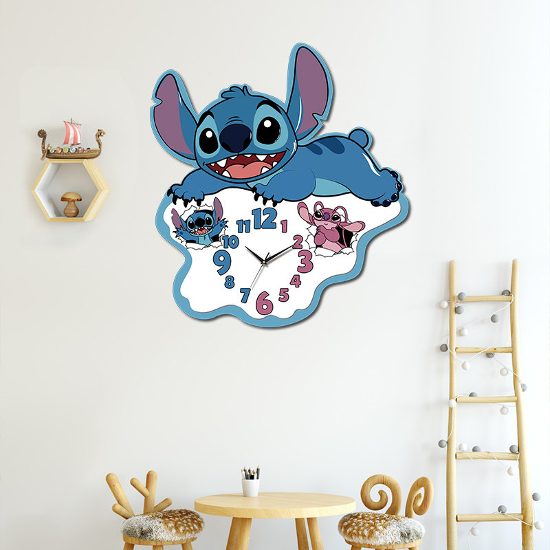 2025 New Model Stitch Wall Clock, Living Room Decoration, Creative Cartoon, Full of Cuteness, Accurate Timekeeping, Great Home Item