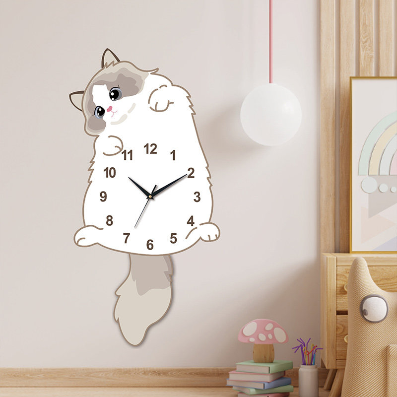 Cute New Ragdoll Cat Simple Swinging Clock Cartoon Living Room Home Decoration Creative Clock Wall-Mounted Silent
