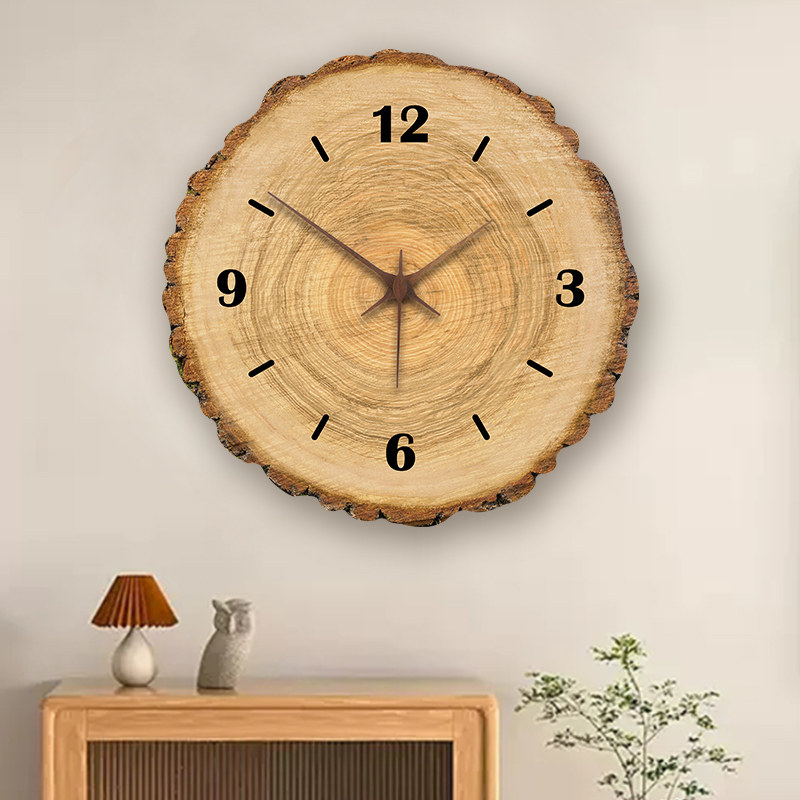 Wabi-Sabi Style Living Room Clock, Imitation Wood Grain Wall Clock, Modern Simple Quartz Clock, Creative Home Tree Ring Clock