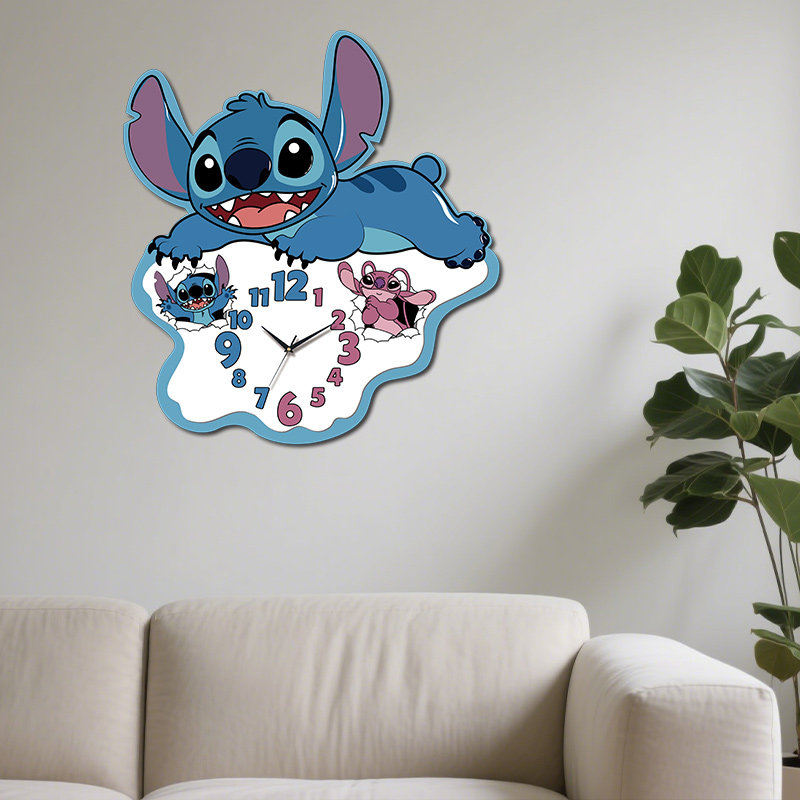 2025 New Model Stitch Wall Clock, Living Room Decoration, Creative Cartoon, Full of Cuteness, Accurate Timekeeping, Great Home Item