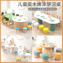 Kindergarten handmade painting area overhead layer solid wood childrens table and chair set sales office reception early education complete set of tables and chairs