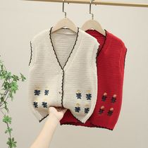 Girls Vest Knitted Sweater Spring and Autumn 2023 New Childrens Clothing Little Girls Fashionable Korean Style Embroidered Childrens Sweater Vest