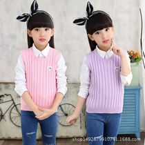 Pure cotton medium and large childrens vests for girls spring autumn and winter childrens wool vests baby knitted sweaters Korean style childrens clothing trends