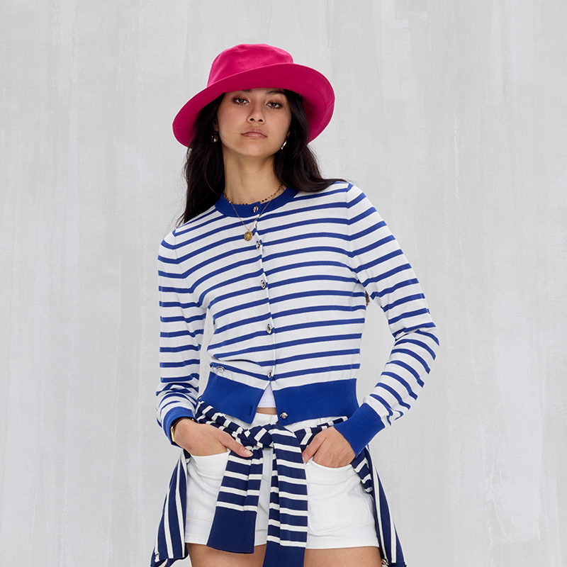 Cdou Nautical Vacation Retro Metal Buckle Short Ultra-Thin Cooling Air Conditioning Cover-Up Sunshade Knitted Cardigan Top