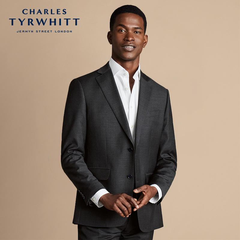 CHARLES TYRWHITT修身版型炭灰微弹男士结婚婚礼高端西装夹克外套