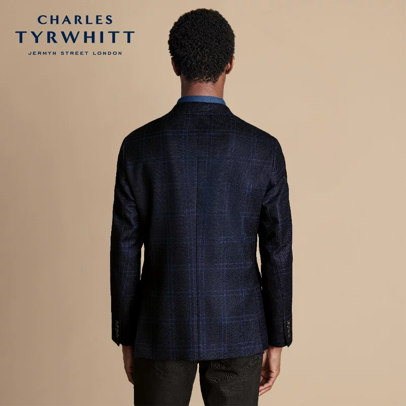 Пиджак из темно-синей шерсти CHarles Tyrwhitt, мужской костюм, облегающий, французский стиль