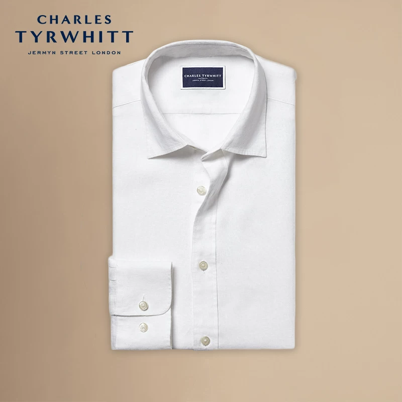 CHARLES TYRWHITT Charlotte tilbury, летняя легкая дышащая белая рубашка, slim fit