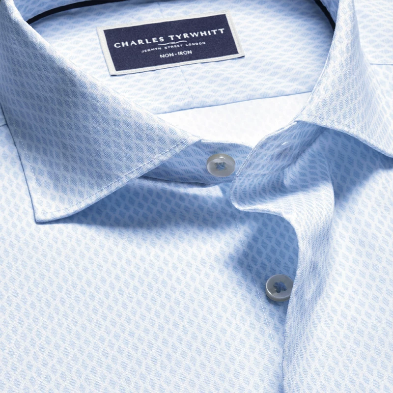 Рубашка CHARLES TYRWHITT облегающий светло-голубой алмазный клетчатый полуприлегающий воротник с микро-эластичностью, без залуживания (безглаженная)