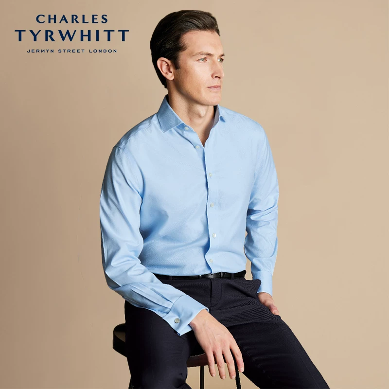 CHARLES TYRWHITT [超修身版天空蓝纯棉易打理免熨烫商务衬衫男款内搭]