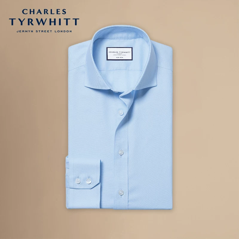 CHARLES TYRWHITT [超修身版天空蓝纯棉易打理免熨烫商务衬衫男款内搭]