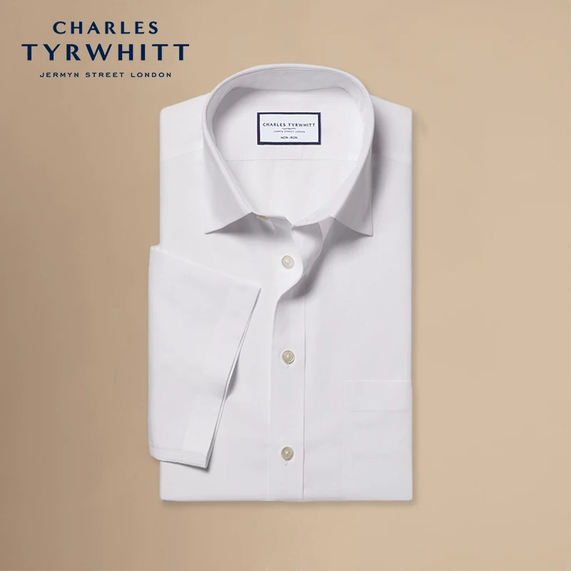 Плетенная хлопковая дышащая белая рубашка с коротким рукавом от CHARLES TYRWHITT