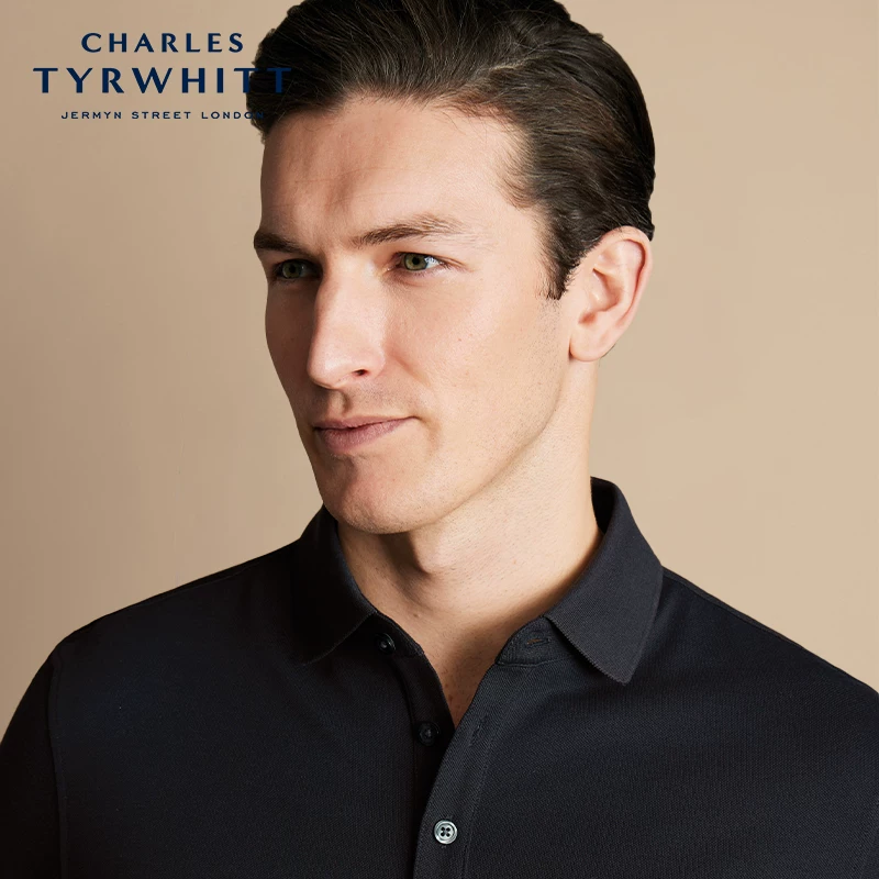 CHARLES TYRWHITT Charlotte тойлбери, черное летнее поло, с вышивкой, с коротким рукавом