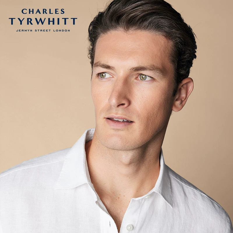 CHARLES TYRWHITT Charlotte tilbury, летняя легкая дышащая белая рубашка, slim fit