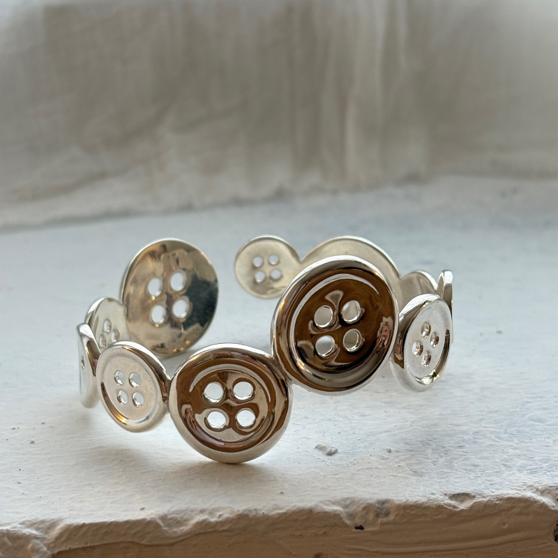 Handmade S925 Sterling Silver Button Bracelet, Stackable Bracelet, Wide Bracelet Handmade S925 Sterling Silver Button Bracelet, Stackable Bracelet, Wide Bracelet