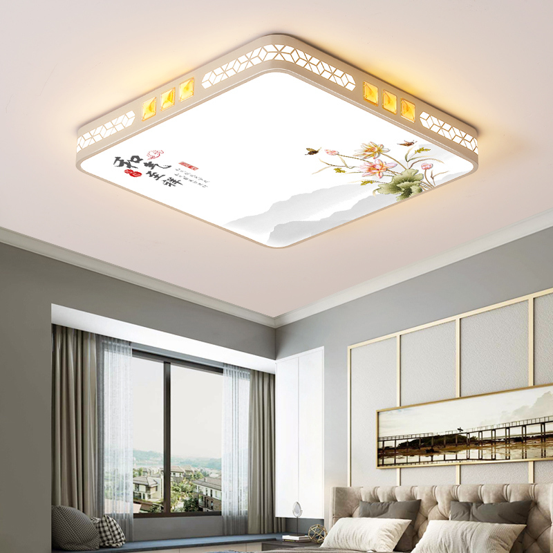 New Chinese-Style Rectangular Led Ceiling Light, Modern Minimalist Design for Living Room, Bedroom, Study, Ultra-Thin Light Fixture with Full House Printing