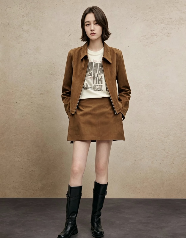 Mo Jacket 2026 Autumn New Matte Suede Box-Style Short Western Retro Lapel Jacket Mbf3Jktt07
