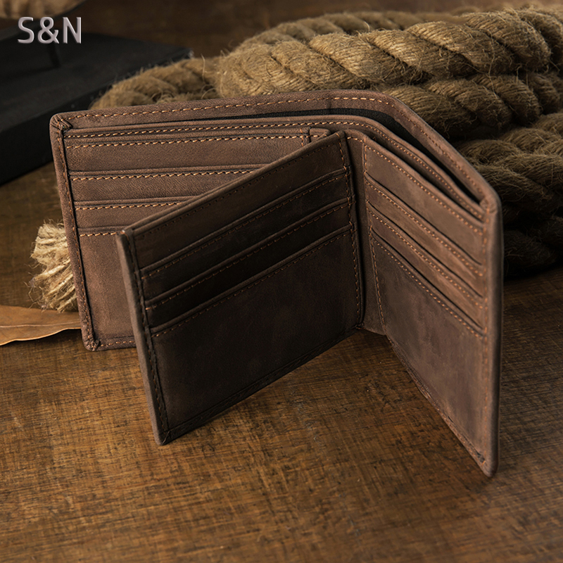 Original Design First-Layer Cowhide Men's Short Wallet, Vintage Men's Genuine Leather Wallet, Horizontal Style, Multi-Card Slot Wallet Card Holder