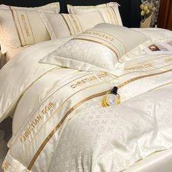 Mercury Home Textiles Summer Washed Silk Four-Piece Set Summer Ice Silk Light Luxury Style Naked Sleeping Bed Sheets Quilt Cover and Fitted Sheet