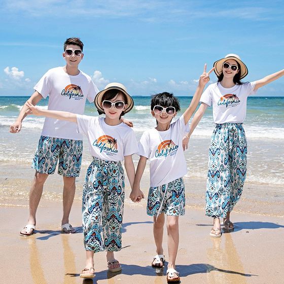 
Sanya Beach Parent-Child Clothing 2025 New Style One W Family Four Season Travel Holiday Couple Nine-Cubic Straight Pants Cover