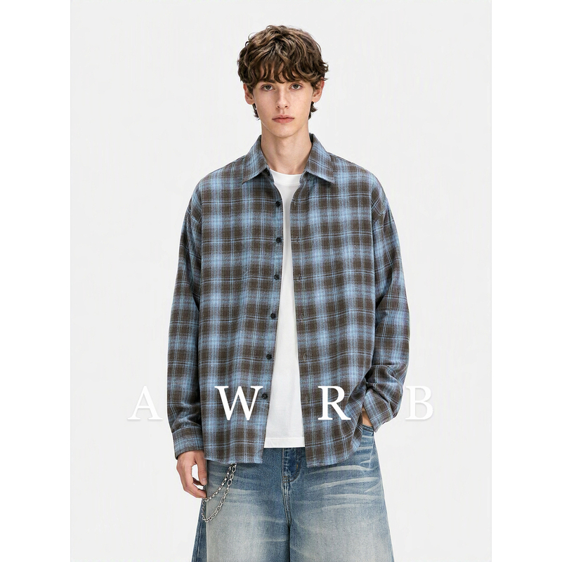 Awrb Trendy Plaid Shirt for Men and Women, Autumn American Retro Loose Plaid Long-Sleeved Shirt, Couple's Jacket
